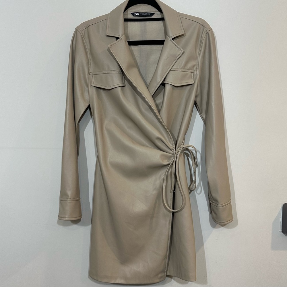 Zara Tan Faux Leather Mini Dress